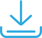 Um ícone de uma seta a apontar para baixo delineado a azul.