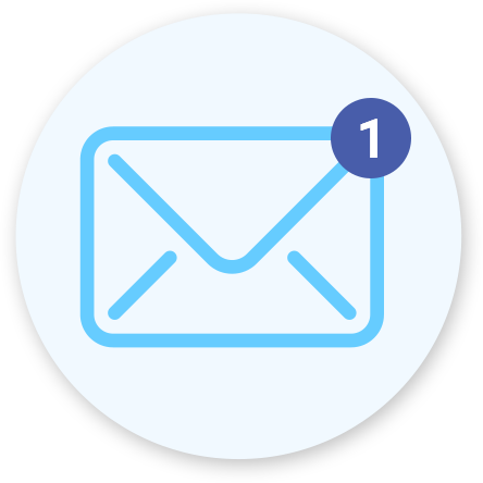 Ícone de e-mail com um indicador de nova mensagem recebida.